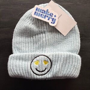 6/$20 Happy Face Kids Light Blue Beanie with Heart-Eye Smile Embroidery NWT